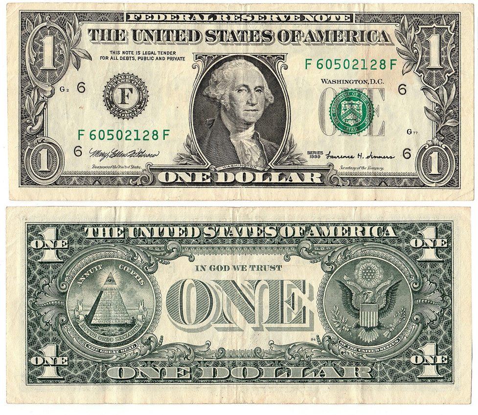 1 United States dollar banknotes, 600 DPI scan, 1999 series