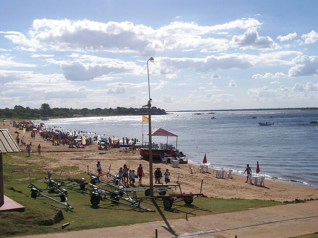 Playa Pelícano (Pelican Beach) in January, Paso de la Patria, Corrientes Province, Argentina. Parana River has a very low level of water. You can see in the back Cerrito Island land.